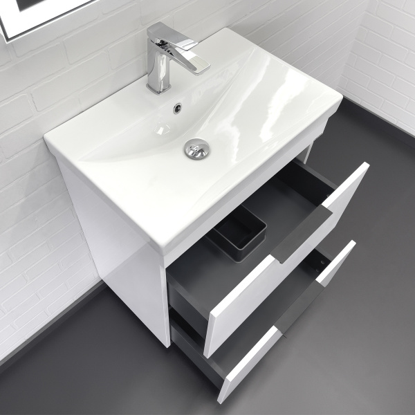 Тумба с раковиной Comforty Кама 60Н 00-00018648 белая глянцевая фото