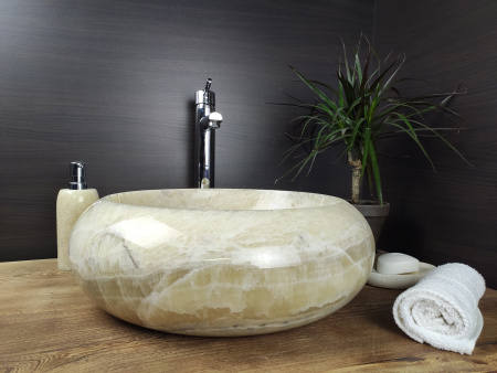 Накладная раковина из оникса Indo Donut Grey Medium DO-000163 фото