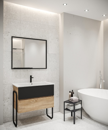 Тумба под раковину Grossman Солис 85 108501 дуб санома/черный фото