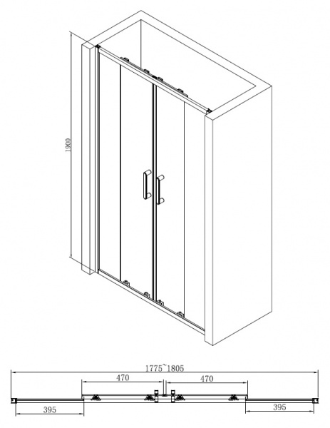 Душевая дверь Abber Schwarzer Diamant AG33180 180 см фото