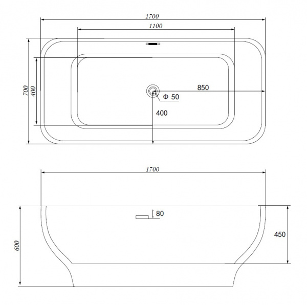 Ванна акриловая Abber AB9220 170x70 фото