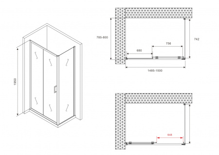 Душевой уголок Abber Schwarzer Diamant AG30150B-S80B 150x80 фото