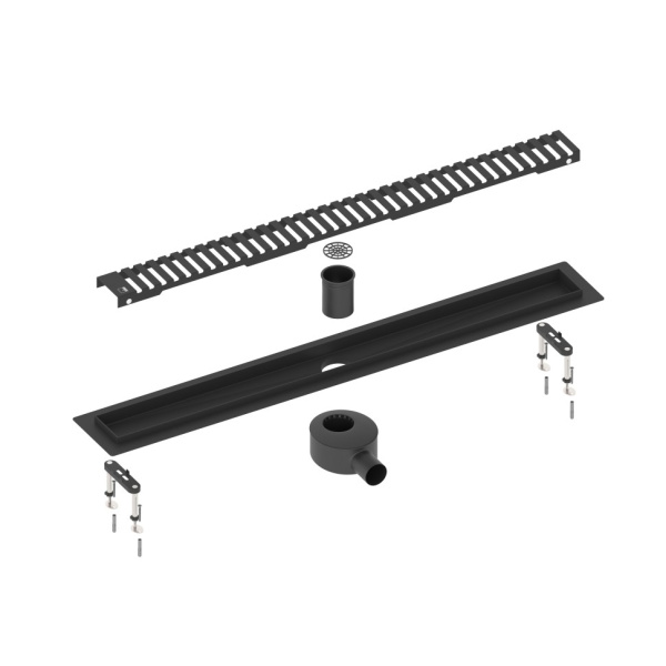 Душевой лоток Timo Drain System 90 DS230109/03 с перфорированной решеткой lines, черный матовый фото