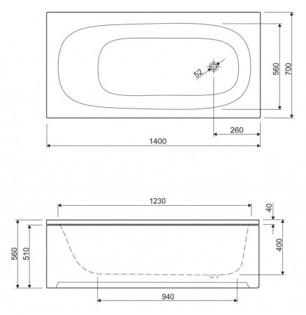 Акриловая ванна Cezares Eco ECO-140-70-40 140х70 фото