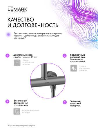 Душевая система с термостатом Lemark Beluga LMF-8045B-GM графиит фото