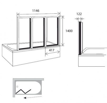 Шторка для ванны складная Ravak Supernova VS3 115 795S0100Z1 белый/transparent прозрачное стекло фото