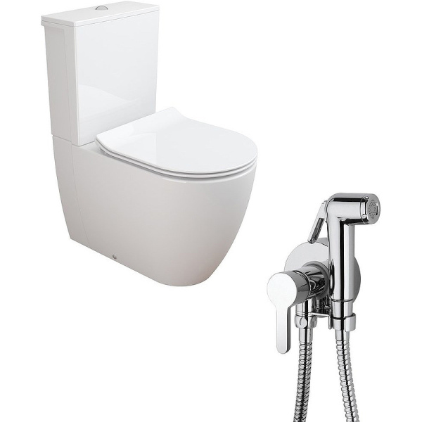 Комплект унитаза компакт с гигиеническим душем Sanitana Coral NC444661aosta с бачком и сиденьем Микролифт фото
