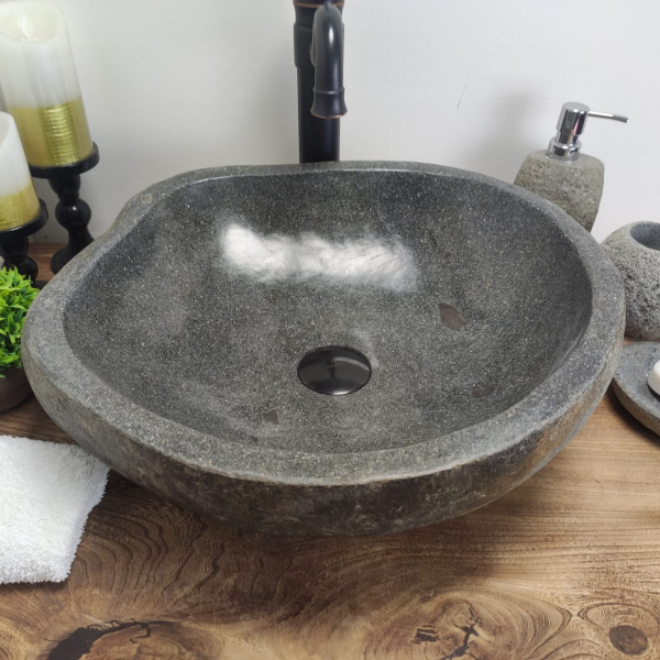 Накладная раковина из речного камня RS0585 (47*46*15) фото