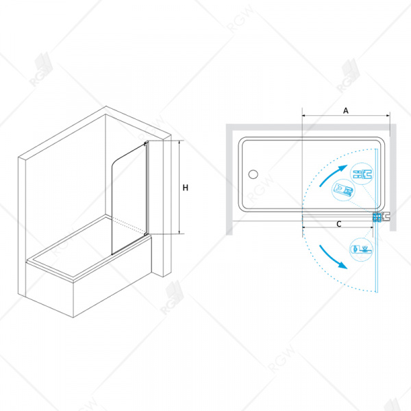 Шторка на ванну маятниковая RGW Screens SC-01 03110110-11 100 см прозрачное стекло фото