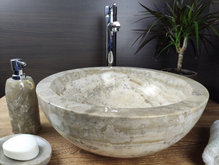 Накладная раковина из оникса Indo Bowl Grey Dott BO-00268 фото