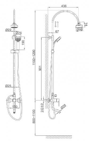 Душевая система (стойка) D&K Paulinus Rhein DA1353701C11 фото