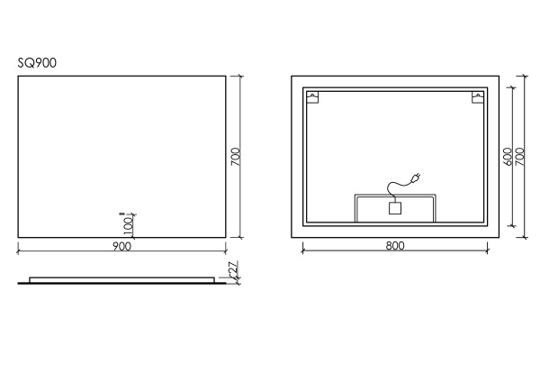 Зеркало с подсветкой Sancos Square SQ900 90x70 фото