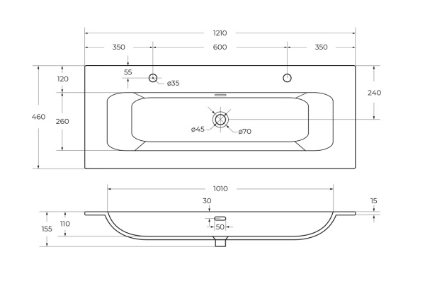 Раковина Cezares Duet 120 CZR-8073-120-1-2 фото