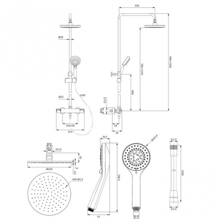 Душевая система (стойка) Omnires Y1244LUXLGL фото