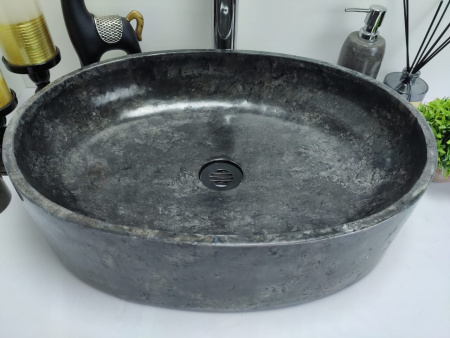 Раковина из мрамора Indo Oval Black Tin Lip MO-00352 фото