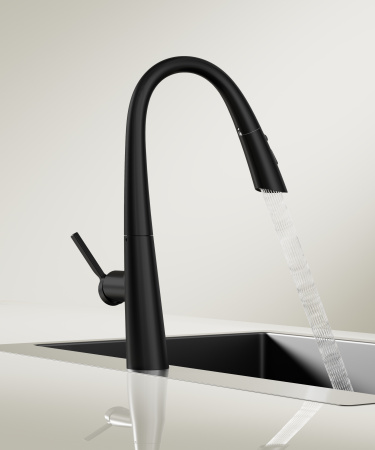 Смеситель для кухни с выдвижным изливом Vincea VKF-176MB черный матовый фото