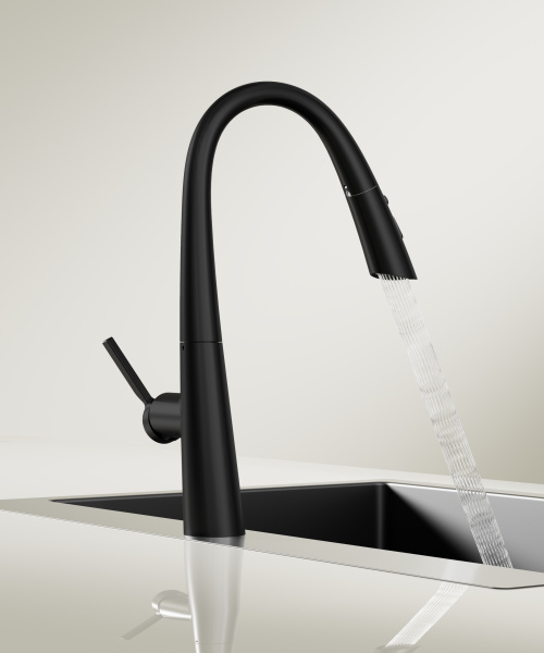 Смеситель для кухни с выдвижным изливом Vincea VKF-176MB черный матовый фото