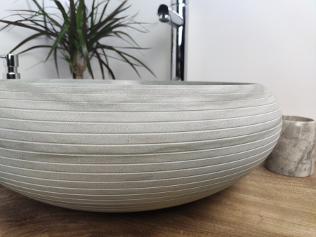 Раковина из камня андезит Indo Donut Blue Medium Alur DA-00153 фото