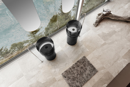 Напольная раковина из полиэфирной смолы Abber Kristall AT2701Onyx черная фото