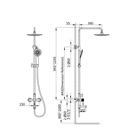 Душевая система (стойка) Vincea Desire VSFS-1D1MB черная матовая фото