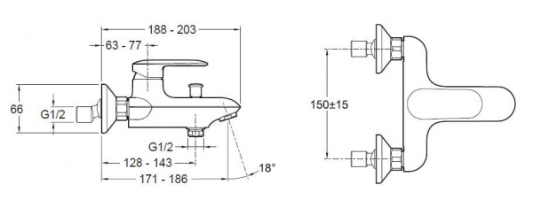Смеситель для ванны с душем Jacob Delafon Kumin E99460-CP фото