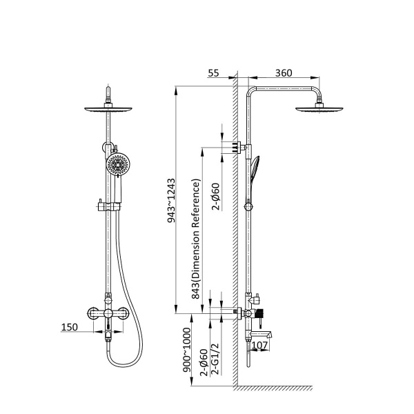 Душевая система (стойка) Vincea Desire VSFS-1D1MB черная матовая фото