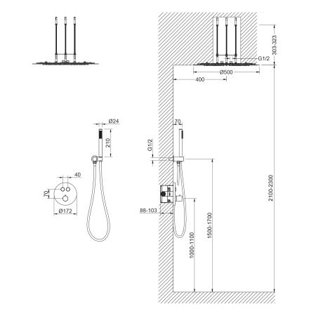Душевая система скрытого монтажа с термостатом Timo Saona SX-2370/03SM черная матовая фото