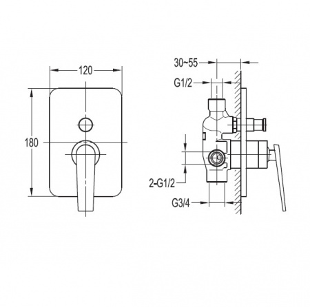 Смеситель для ванны и душа Cezares Baden BADEN-VDIM-01 фото