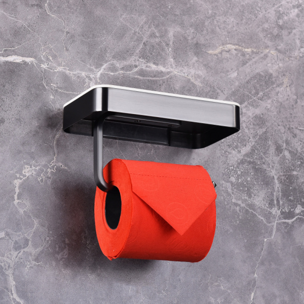 Держатель для туалетной бумаги с полочкой Abber Westen AA1730B черный матовый фото