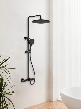 Душевая система (стойка) с термостатом Vincea Esse VSFS-1E1TMB черная матовая фото