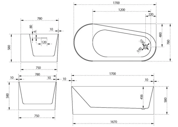 Ванна акриловая Abber AB9496-1.7 R 170x78 фото