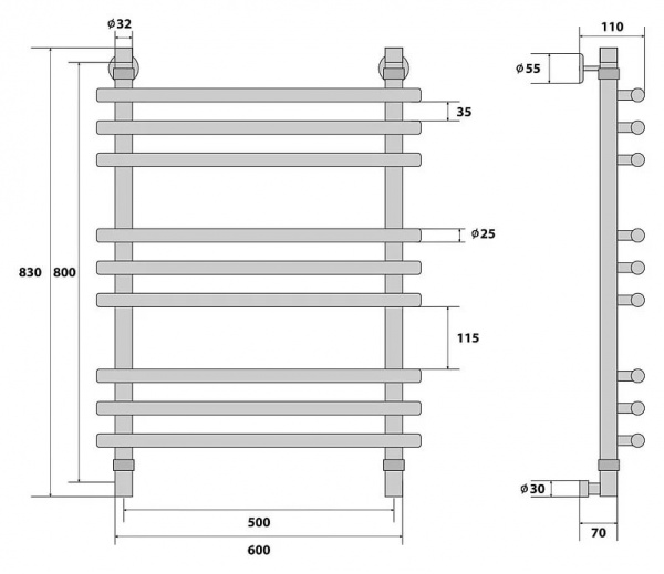 Водяной полотенцесушитель Energy Ideal 80х50 EWTRIDEAL0805000000 фото