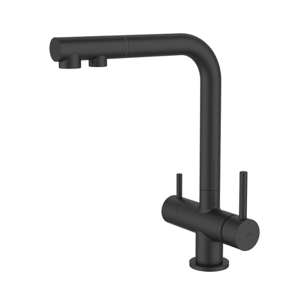 Смеситель для кухни под фильтр Iddis Umbra UMBBLPFi05 с выдвижным изливом, черный матовый фото