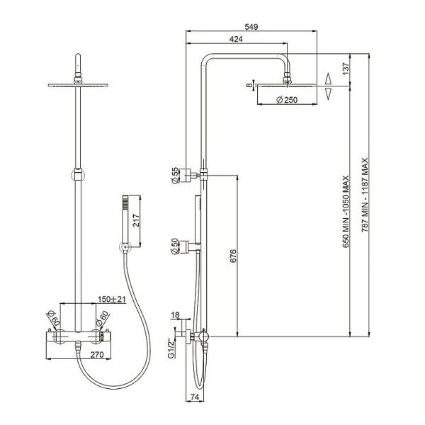 Душевая система Paini Cox 78PZ689TH Черный матовый фото