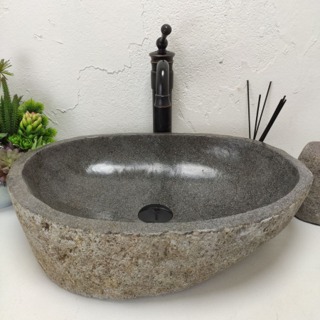 Накладная раковина из речного камня RS01456 (53*37*15) фото