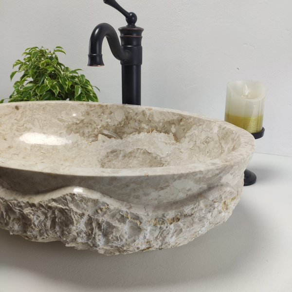 Накладная раковина из мрамора Oval Cream Marmo Wave OM-00939 (57*37*15) фото
