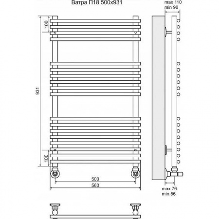 Водяной полотенцесушитель Terminus Ватра П18 4620768886607 500х931 фото