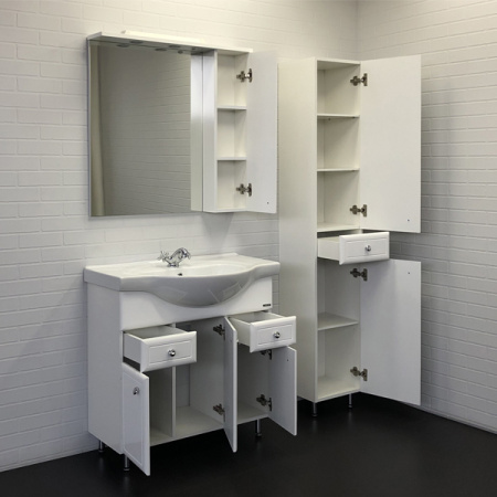 Тумба Comforty Сочи-85 белый глянец с раковиной Сенеж 87 фото