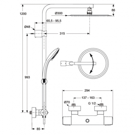 Душевая система (стойка) с термостатом Ideal Standard Idealrain Soft A6246AA фото
