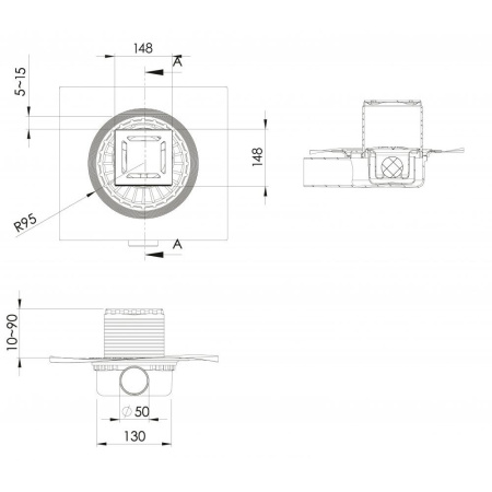 Душевой трап Berges Zentrum Norma 150х150 боковой слив, золото фото