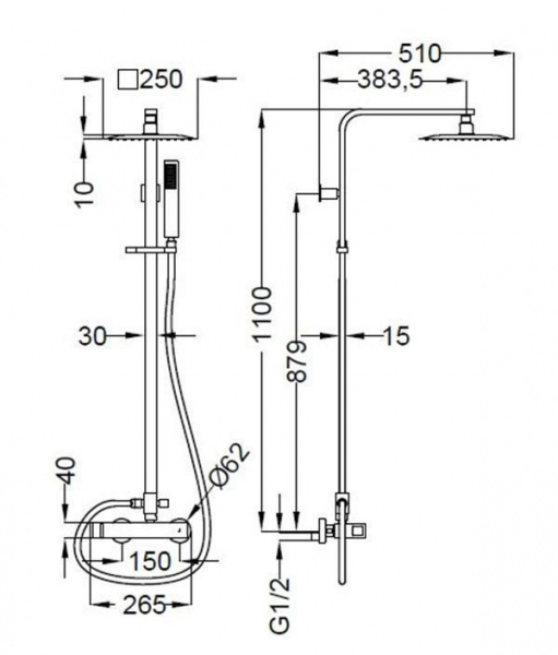 Душевая система (стойка) с термостатом Cezares Molveno MOLVENO-CD-T-01-Cr фото