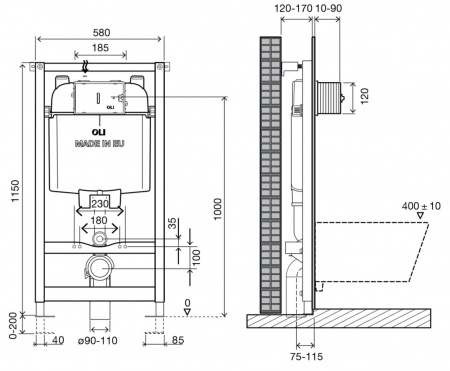Инсталляция для подвесного унитаза Oli 74 601801mSl00 с клавишей хром глянцевый фото