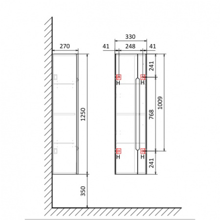 Пенал подвесной Jorno Shine Shi.04.125/P/W фото