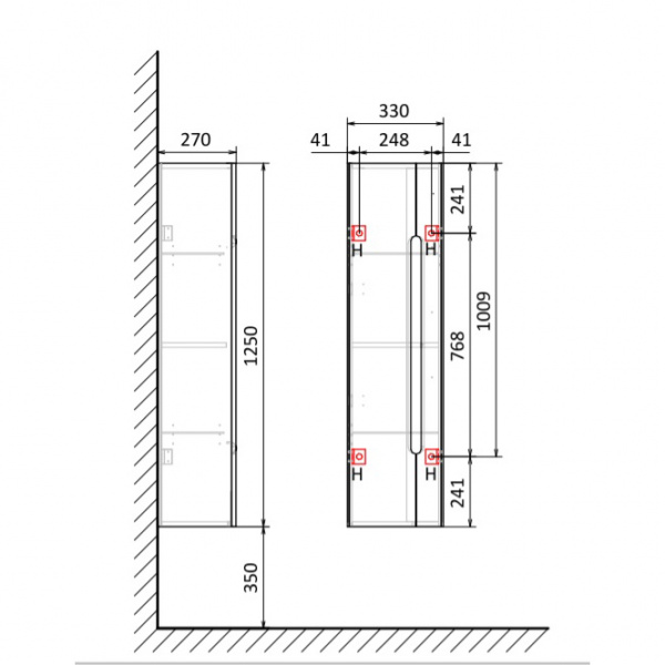 Пенал подвесной Jorno Shine Shi.04.125/P/W фото