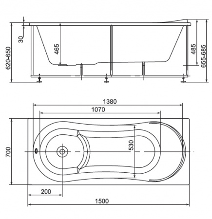 Акриловая ванна Aquatek Афродита без гидромассажа 150x70 с каркасом и экраном фото