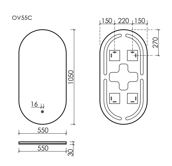 Зеркало с подсветкой Sancos Oval OV55C 55x105 фото
