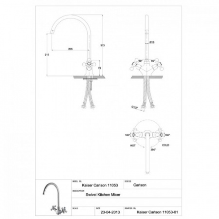 Смеситель для кухни Kaiser Carlson 11153/11053 высокий фото