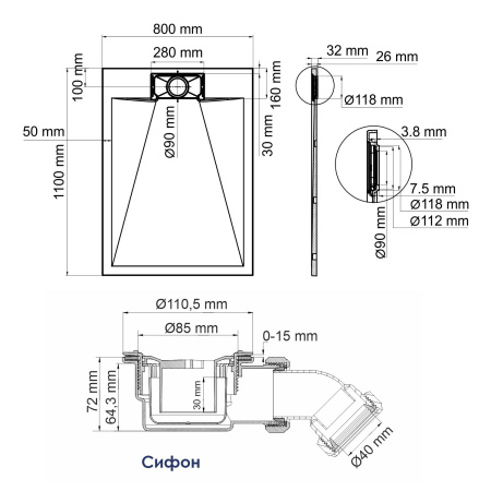 Душевой поддон из стеклопластика WasserKRAFT Main 41T14 110x80 фото