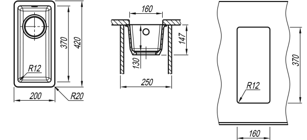 Кухонная мойка ВЕГА 160 Florentina 22.300.00160 чёрный фото