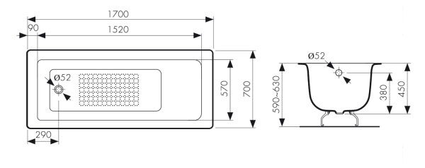 Чугунная ванна Kaiser КВ-1607 170x70 с антискользящим покрытием фото